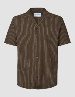 Seersucker Short Sleeve Shirt Cocoa Pinstripes