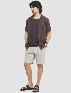Seersucker Short Sleeve Shirt Cocoa Pinstripes