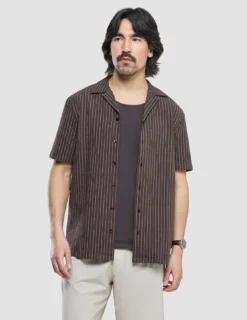 Seersucker Short Sleeve Shirt Cocoa Pinstripes