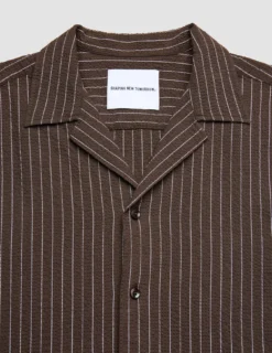Seersucker Short Sleeve Shirt Cocoa Pinstripes