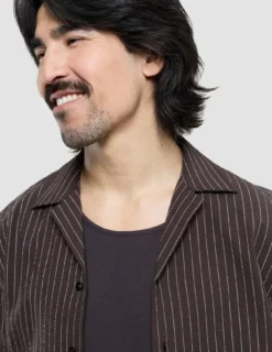 Seersucker Short Sleeve Shirt Cocoa Pinstripes