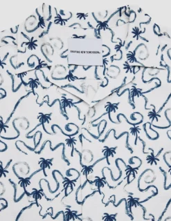 Seersucker Short Sleeve Shirt Navy Palms