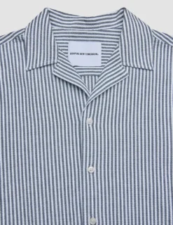 Seersucker Short Sleeve Shirt Navy Stripes