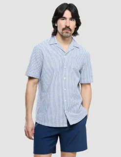 Seersucker Short Sleeve Shirt Navy Stripes