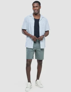 Seersucker Short Sleeve Shirt Green Stripes