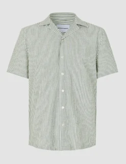 Seersucker Short Sleeve Shirt Green Stripes