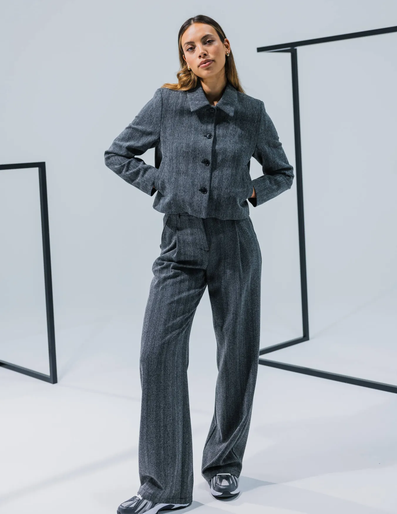 Serene Pants Wide Grey Herringbone