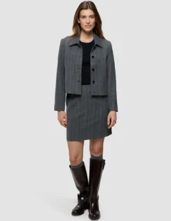 Serene Set Grey Herringbone Short Jacket Short Skirt