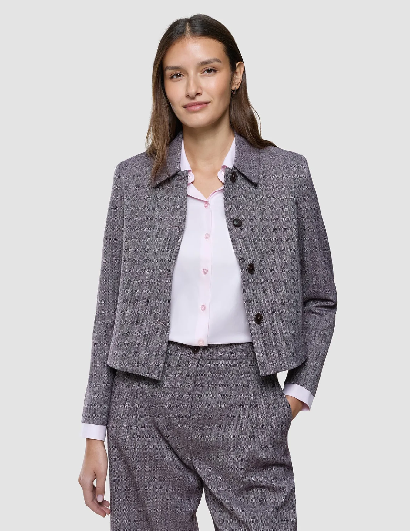 Serene Set Pink Winery Herringbone Short Jacket and Pants Wide