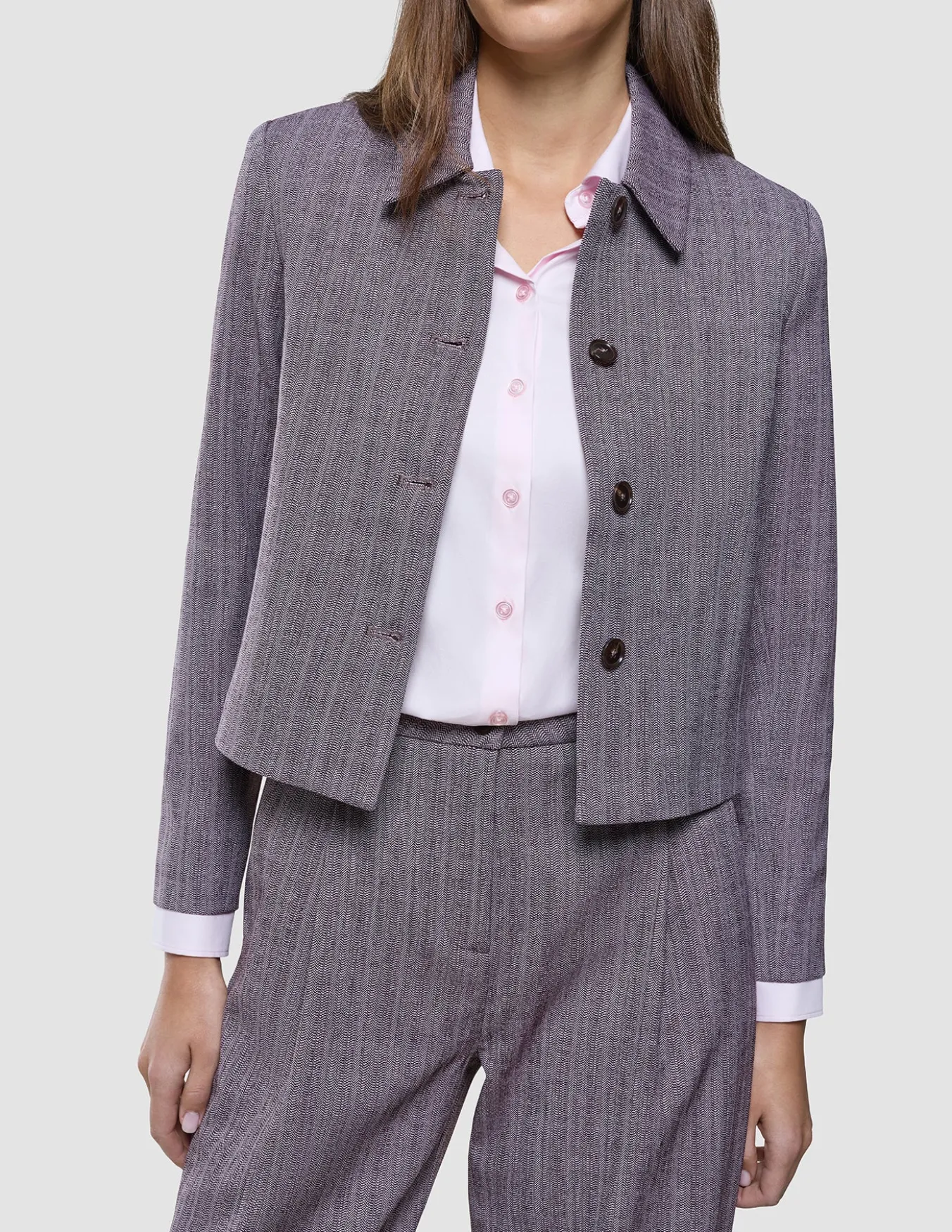 Serene Set Pink Winery Herringbone Short Jacket and Pants Wide