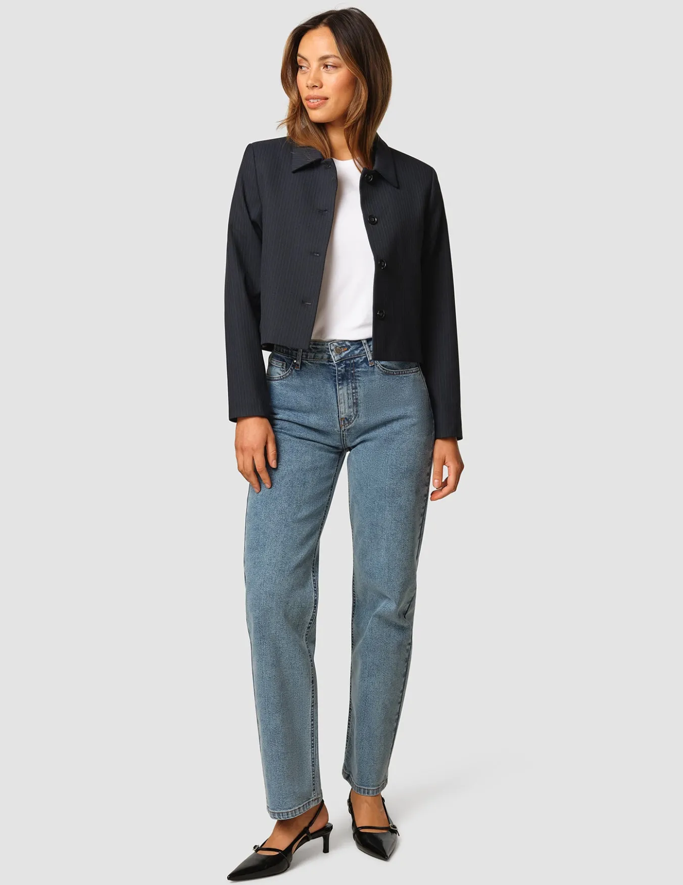 Serene Short Jacket Black Night Pinstripe