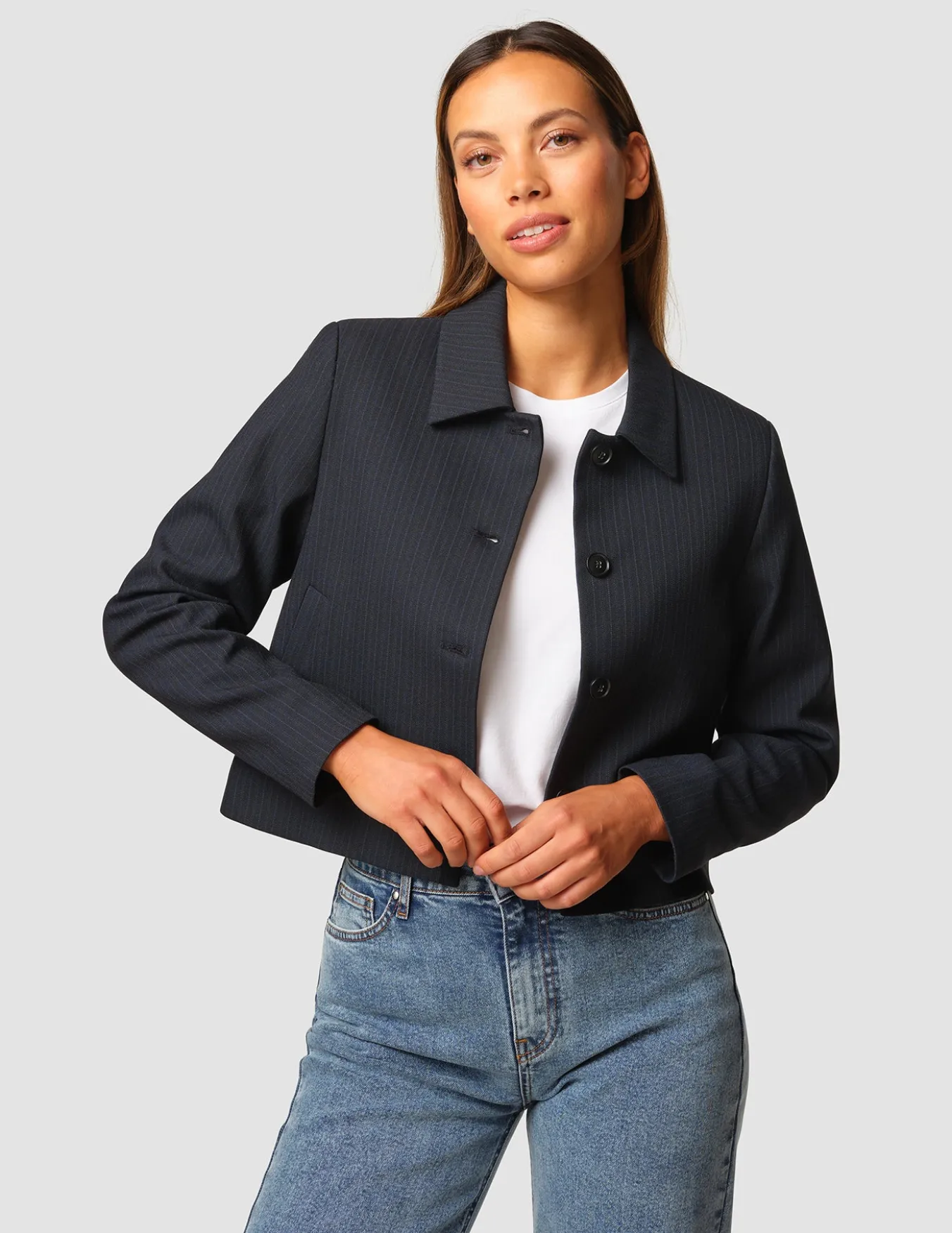 Serene Short Jacket Black Night Pinstripe