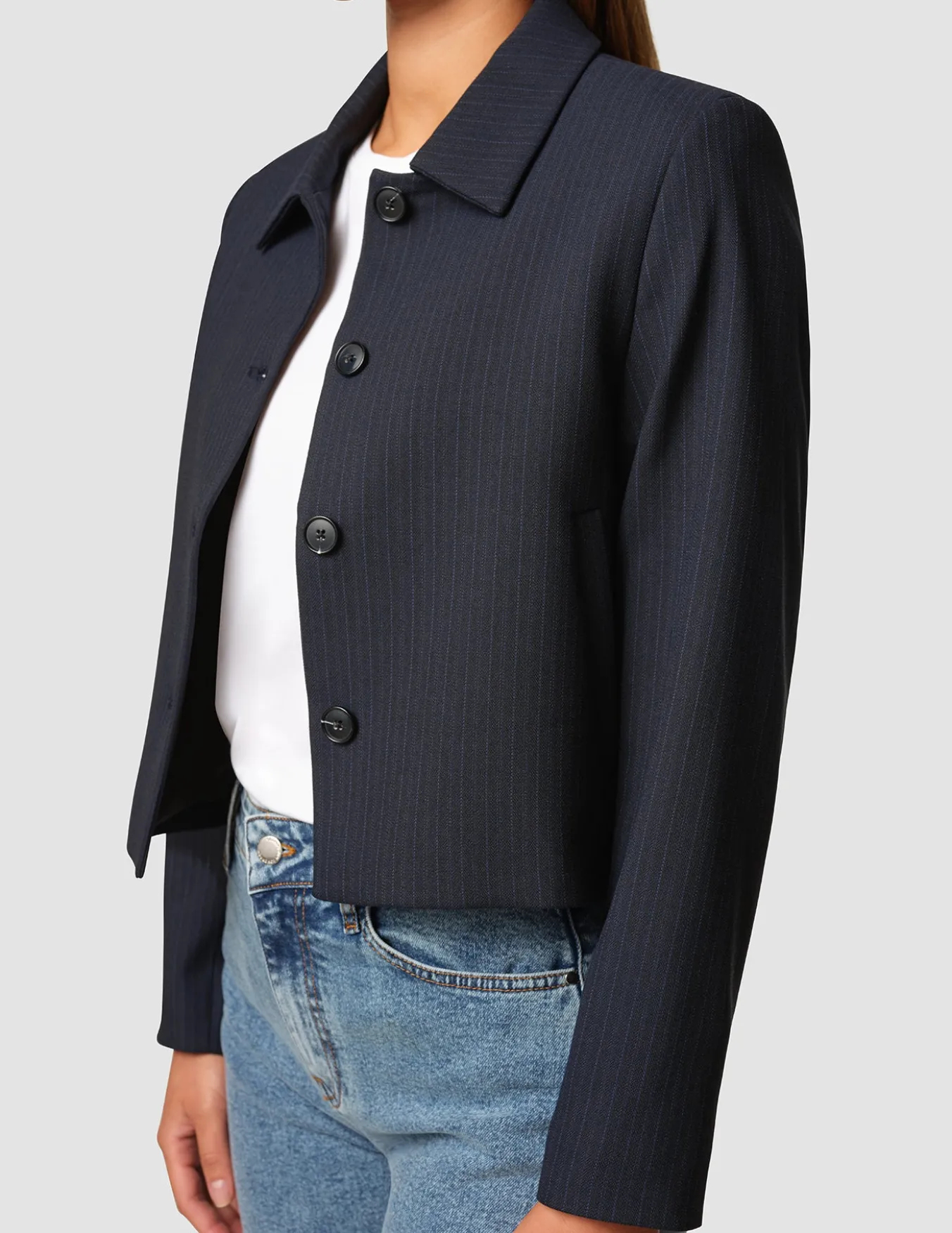 Serene Short Jacket Black Night Pinstripe