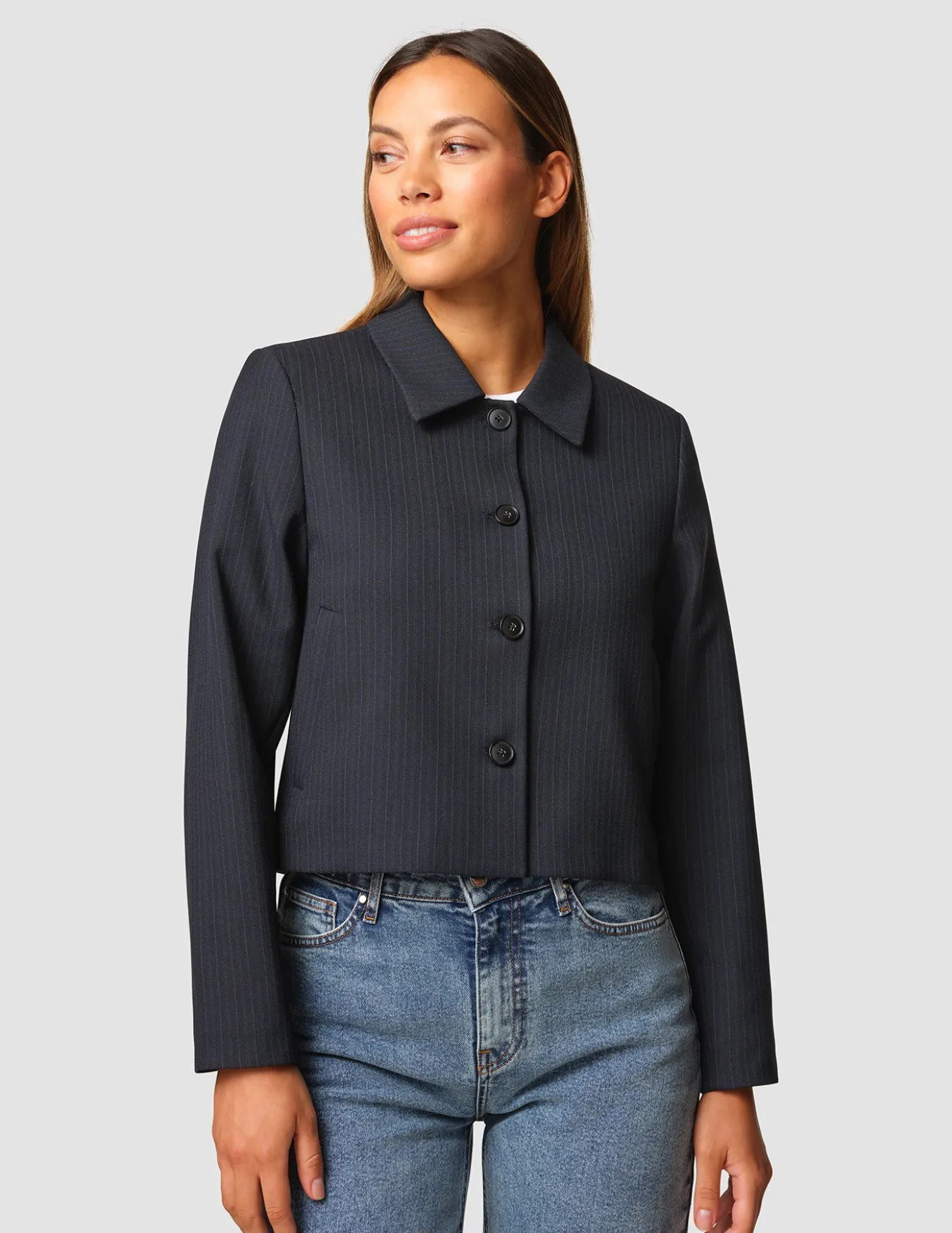 Serene Short Jacket Black Night Pinstripe