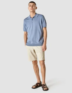 Silk / Cotton Short Sleeve Polo Cloud Blue