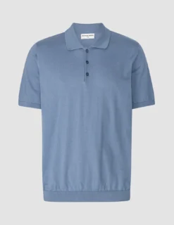 Silk / Cotton Short Sleeve Polo Cloud Blue