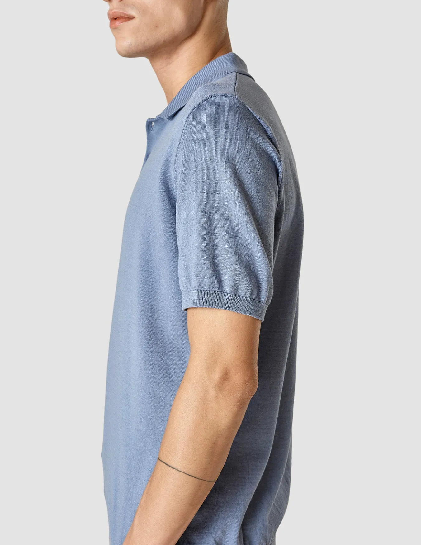 Silk / Cotton Short Sleeve Polo Cloud Blue