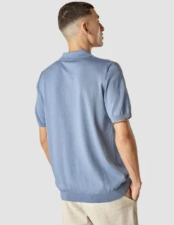 Silk / Cotton Short Sleeve Polo Cloud Blue