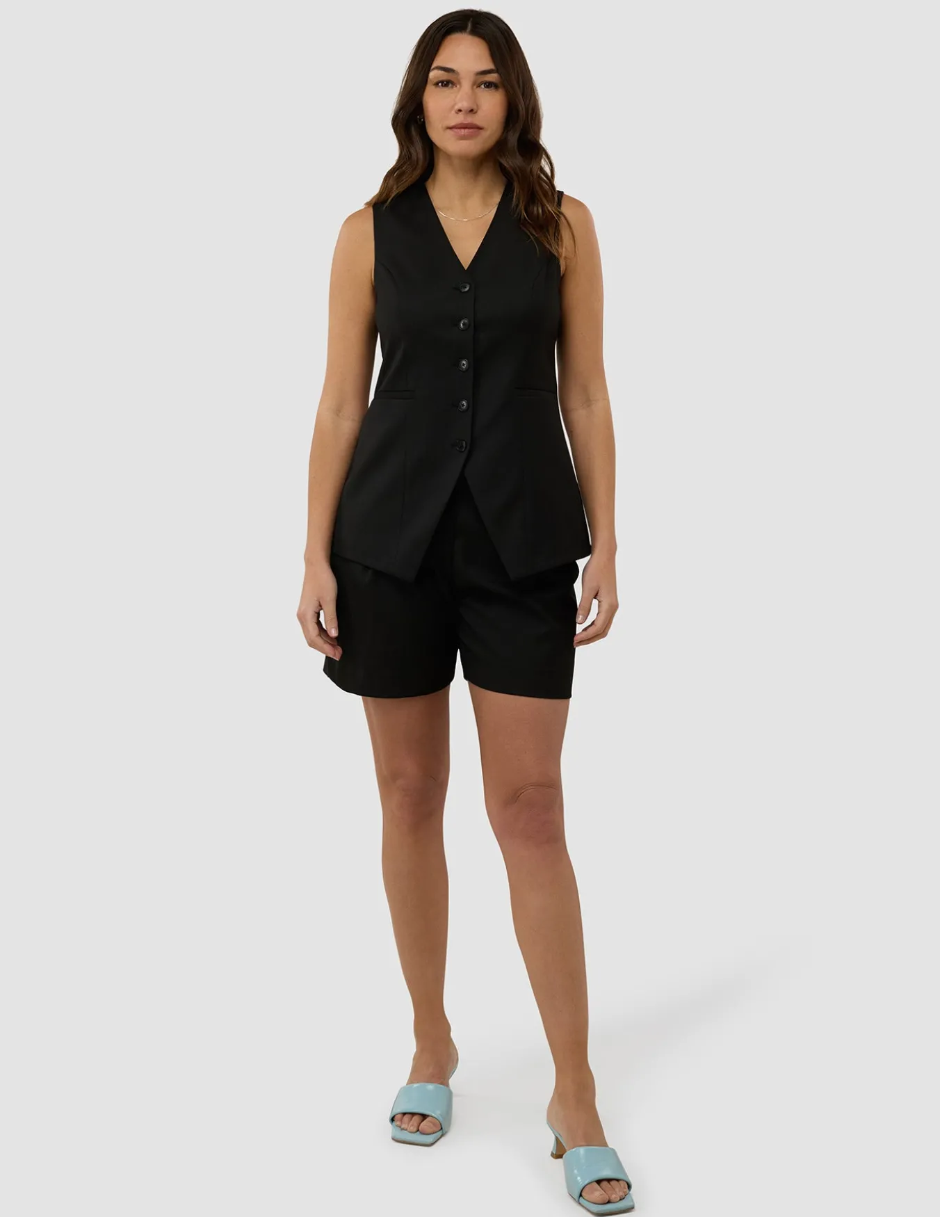 Skye Set Black Long Vest & Shorts