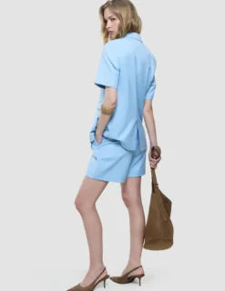 skye set blue haze short sleeved blazer shorts