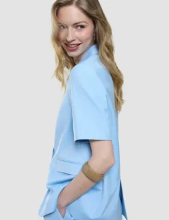 skye set blue haze short sleeved blazer shorts