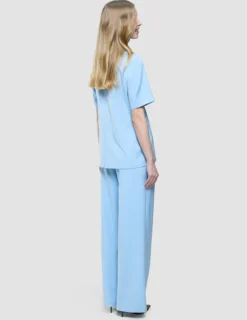 skye set blue haze short sleeved blazer wide pants