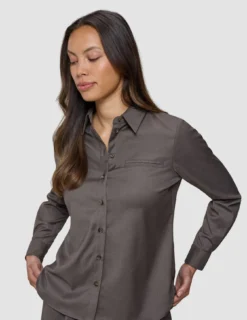 Skye Set Dark Chestnut Melange Shirt & Wide Pants