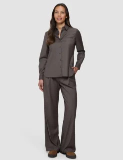Skye Set Dark Chestnut Melange Shirt & Wide Pants
