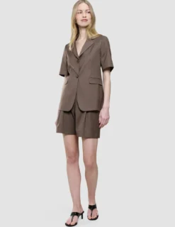 skye set dark chestnut melange short sleeved blazer shorts