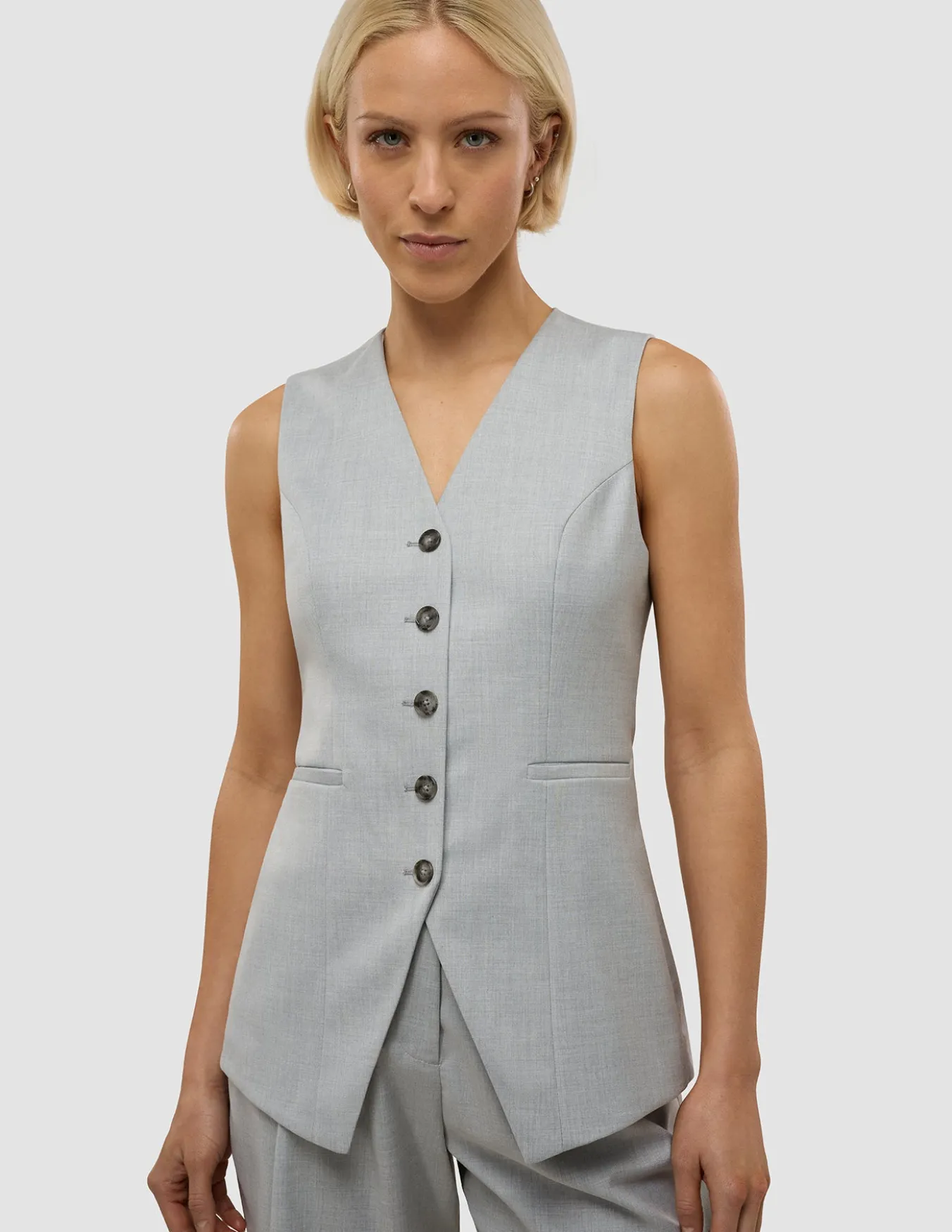 Skye Set Grey Pine Melange Long Vest & Shorts