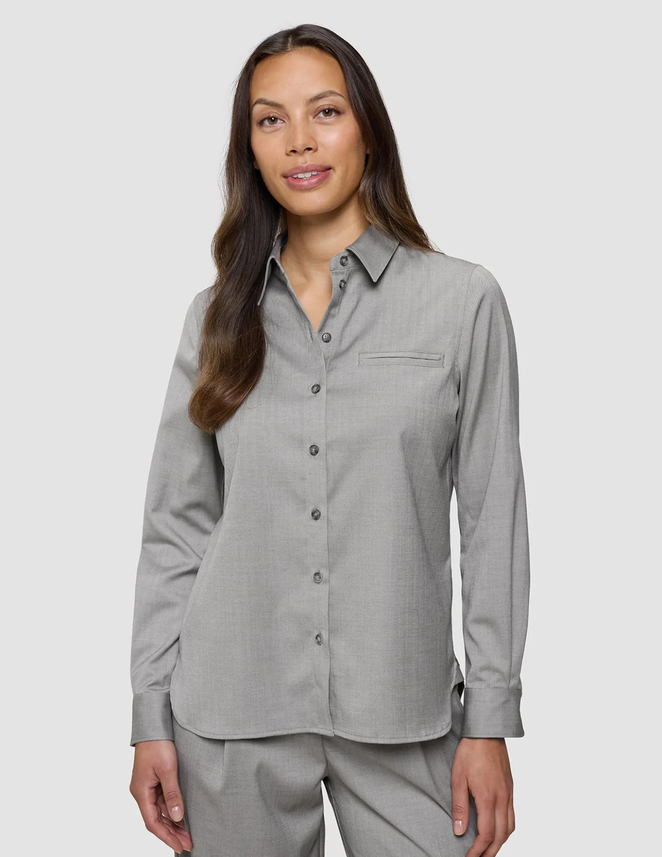 Skye Set Mellow Beige Herringbone Shirt & Wide Pants