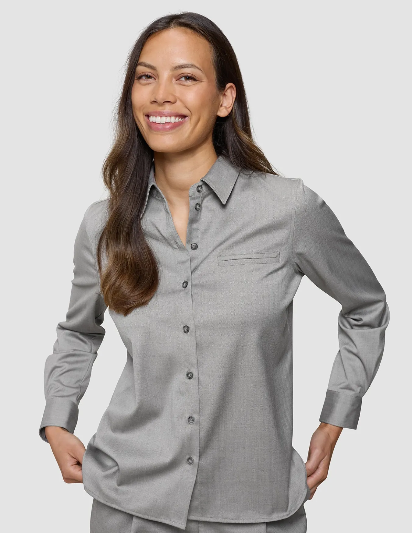 Skye Set Mellow Beige Herringbone Shirt & Wide Pants