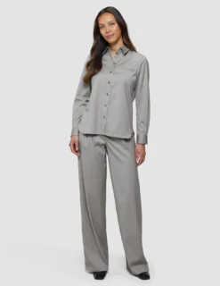 Skye Set Mellow Beige Herringbone Shirt & Wide Pants