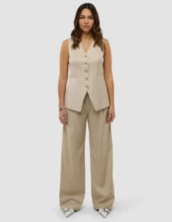 Skye Set Sandy Beige Melange Vest & Wide Pants