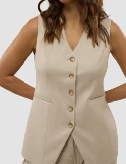 Skye Set Sandy Beige Melange Vest & Wide Pants