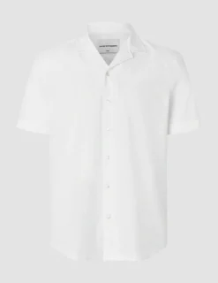 Tech Linen Bowling Short Sleeve Shirt Pure White