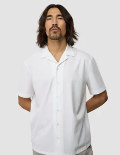 Tech Linen Bowling Short Sleeve Shirt Pure White