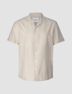 Tech Linen Bowling Short Sleeve Shirt Sandshell Stripe