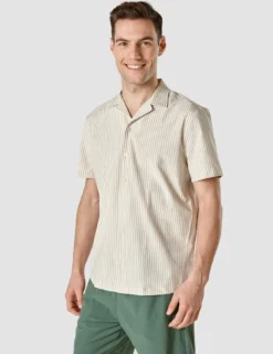 Tech Linen Bowling Short Sleeve Shirt Sandshell Stripe