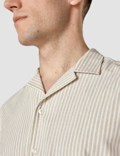 Tech Linen Bowling Short Sleeve Shirt Sandshell Stripe