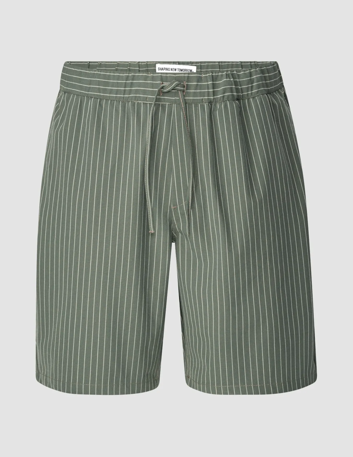 Tech Linen Elastic Shorts Green Pinstripe
