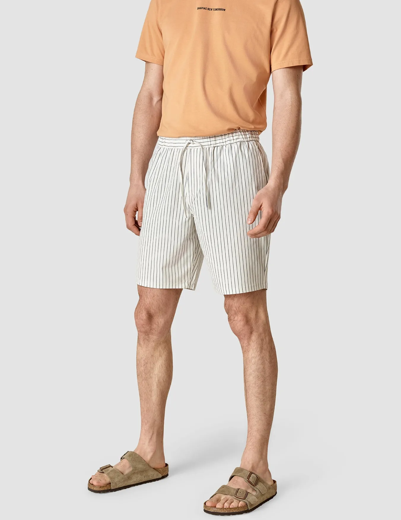 Tech Linen Elastic Shorts Navy Pinstripe