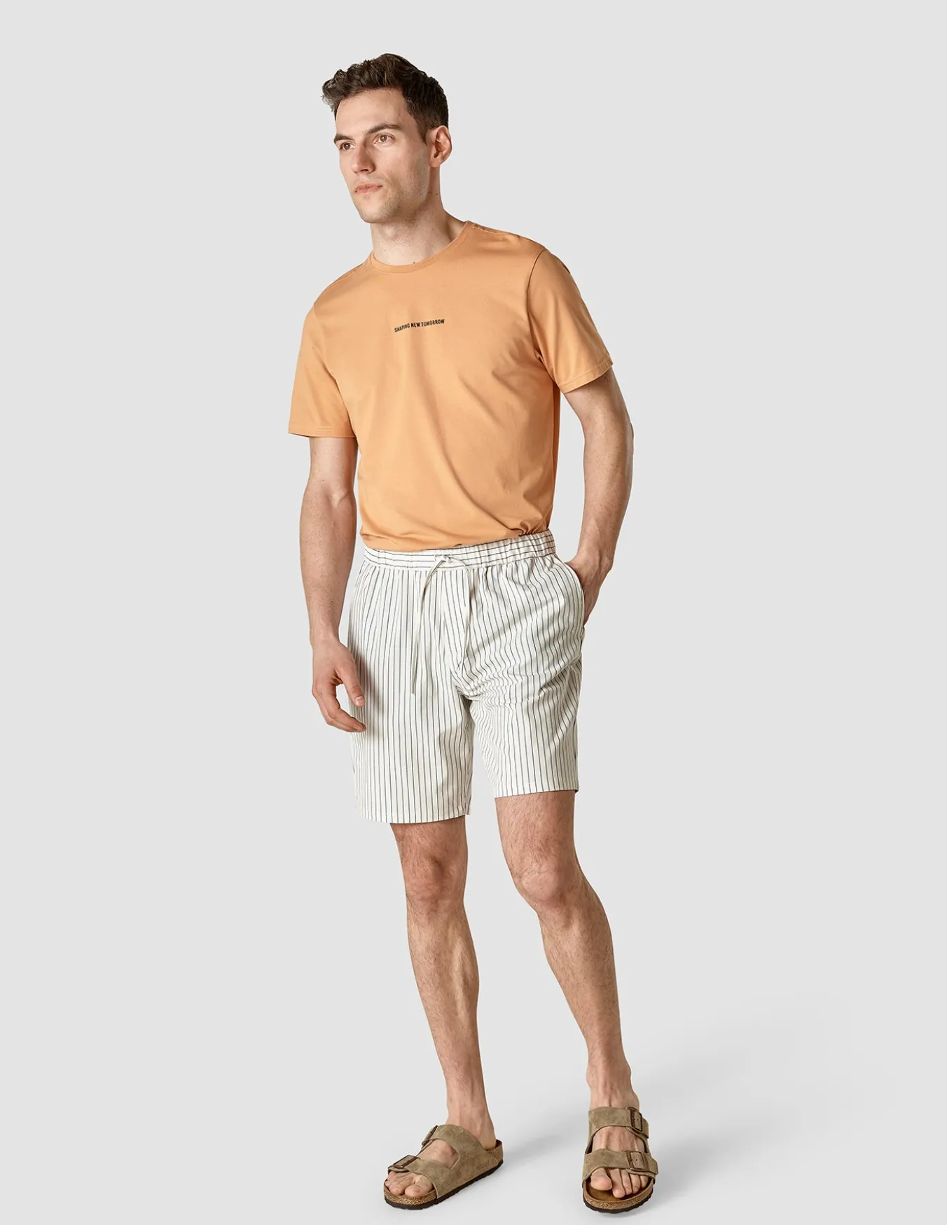 Tech Linen Elastic Shorts Navy Pinstripe