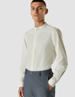 Tech Linen Mandarin Long Sleeve Shirt White