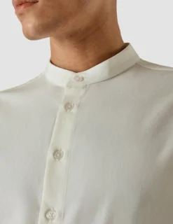 Tech Linen Mandarin Long Sleeve Shirt White
