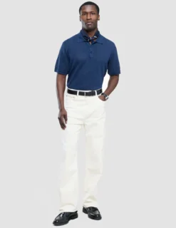 Textured Knitted Short Sleeve Polo Shirt Navy