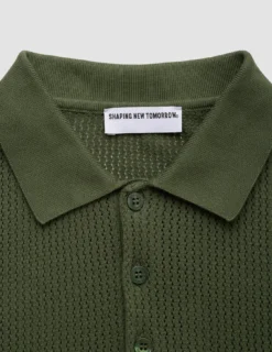 Textured Knitted Short Sleeve Polo Urban Green