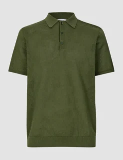 Textured Knitted Short Sleeve Polo Urban Green
