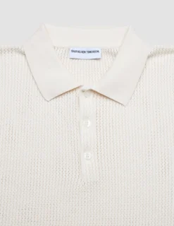 Textured Knitted Short Sleeve Polo Shirt Buttercream