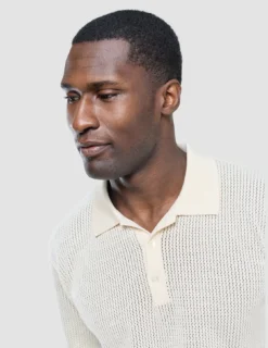 Textured Knitted Short Sleeve Polo Shirt Buttercream